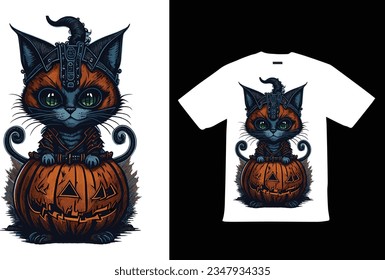  Halloween Cat T Shirt Design Vector for Happy Halloween