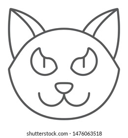Halloween cat thin line icon, animal and magic, pet sign, vector graphics, a linear pattern on a white background, eps 10.