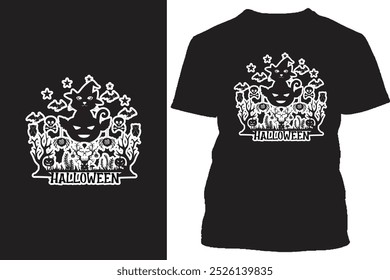 Halloween Cat and Tree T Shirt Design
