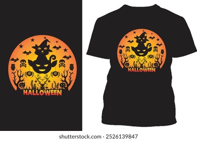 Halloween Cat and Tree T Shirt Design
