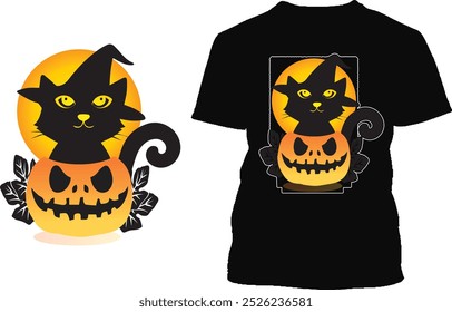 Halloween Cat and Tree T Shirt Design