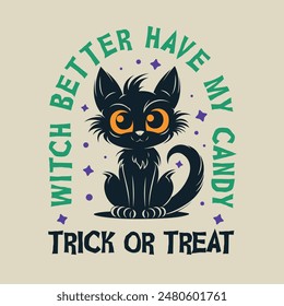 Halloween cat trick or treat witch vintage logo