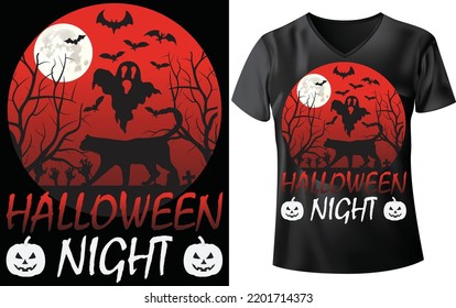 Halloween cat t-shirt design, Halloween night