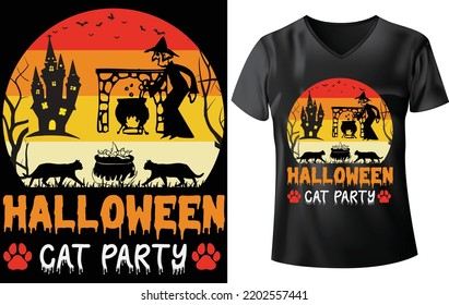 Halloween cat t-shirt design, Halloween cat party