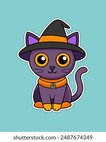 Halloween Cat Vector Art, Halloween Clipart, Cat with Halloween Hat Vector Icon Sticker Illustration