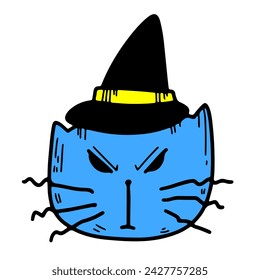 Halloween cat. Vector illustration of a cat in a witch hat.