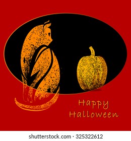 Halloween cat win grunge texture. Eps10. Vector.