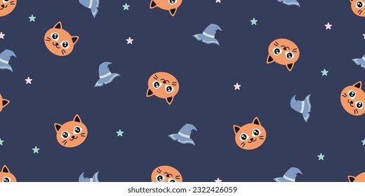 Halloween cat witch doodle cartoon pattern