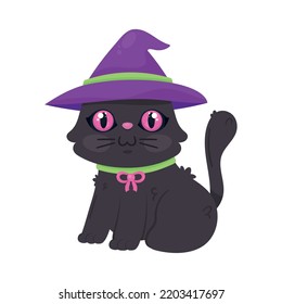 halloween cat with witch hat