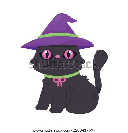 halloween cat with witch hat