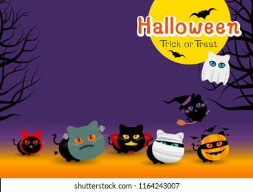 Halloween cats costume banner design with copy space vector illustration