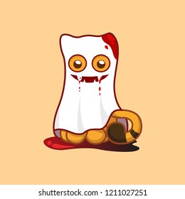 Halloween Cats in Costume ghost. Vector illustration in a cartoon style,isolated on background. Elements for your Halloween. Vector illustration in flat design. Vector Illustrations for Halloween.