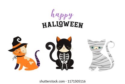 Halloween Cats Costume Party. Illustration and vector elements of group of cats in halloween costumes