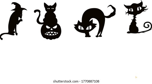 Halloween cats on white background. Vector illustration, 