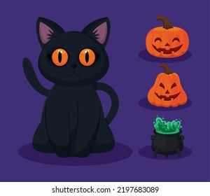 halloween cats and pumpkin icons