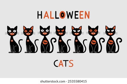 Halloween Cats Set. 31st October. Social media post or template, Editable EPS10 file Victor Art Illustration.