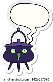 halloween cauldron cartoon with speech bubble sticker