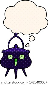halloween cauldron cartoon with thought bubble in comic book style