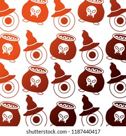 halloween cauldron with eye and hat witch pattern