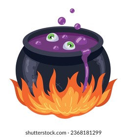 halloween cauldron with eyeball illustration isolated