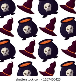 halloween cauldron with hat witch pattern