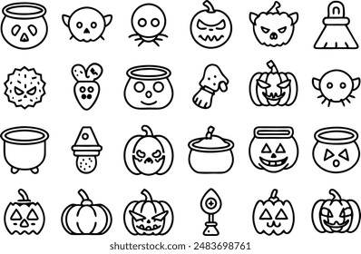 Halloween cauldron icon set. Line Icon. Editable Stroke.