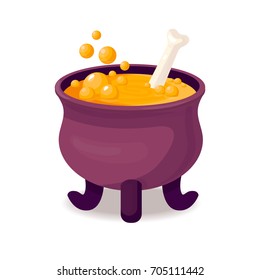Halloween cauldron. Magic kettle with poison for Halloween. Vector pot.