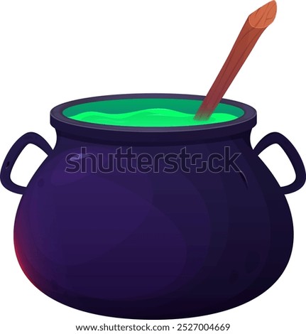 Halloween cauldron. Potion boiling in a cauldron. Witch pot with green potion. Cartoon style. Vector illustration.