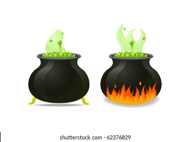 halloween cauldron with potion icon set isolated on white background