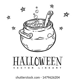 Halloween. Cauldron of potion. Line art