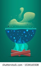   Halloween cauldron with potion. Vector illustration design.