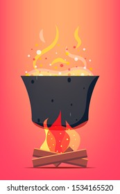  Halloween cauldron with potion. Vector illustration design.