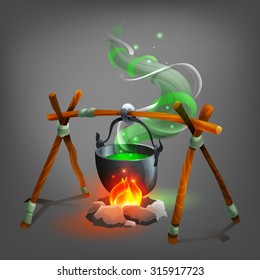 Halloween cauldron with potion. Vector illustration.