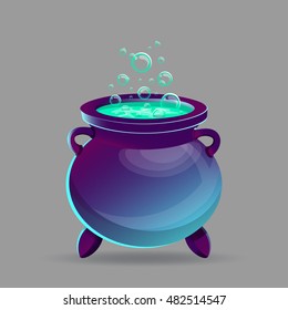Halloween cauldron with potion. Vector illustration.
