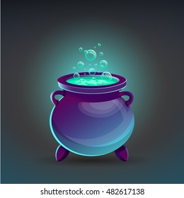 Halloween cauldron with potion. Vector illustration.