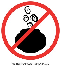 Halloween cauldron. Prohibition of cauldron. Forbidden cauldron. The crossed cauldron. Stop halloween. Vector illustration. Template for banner, poster, flyer, greeting card.