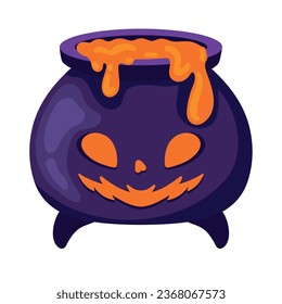 halloween cauldron pumpkin face illustration isolated