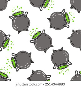 Halloween cauldron seamless pattern.  Flat style vector sketch doodle graphic illustration. Halloween party, holiday, cloth, print, icon, logo, paper, decor.