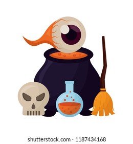halloween cauldron with set icons