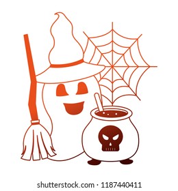 halloween cauldron with skull and set icons