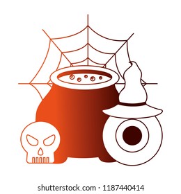 halloween cauldron with skull and set icons