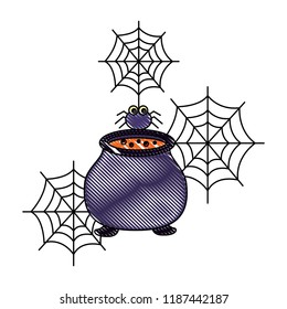 halloween cauldron and spider cobweb spooky