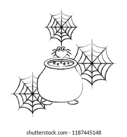 halloween cauldron and spider cobweb spooky