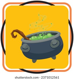 halloween cauldron vector icon with yellow background