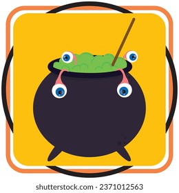 halloween cauldron vector icon with yellow background