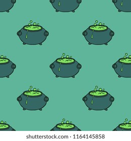 Halloween cauldron vector seamless pattern