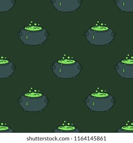 Halloween cauldron vector seamless pattern