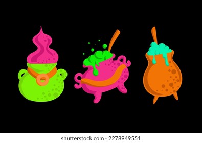 Halloween cauldron with witch s potion. Illustrated vector element.