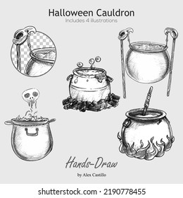 Halloween Cauldron.hand Drawing.  Vector Illustration