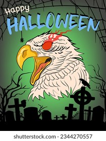 Halloween celebration, halloween background, bald eagle, green background, cemetery, horror, spooky, ghost, event, halloween holiday